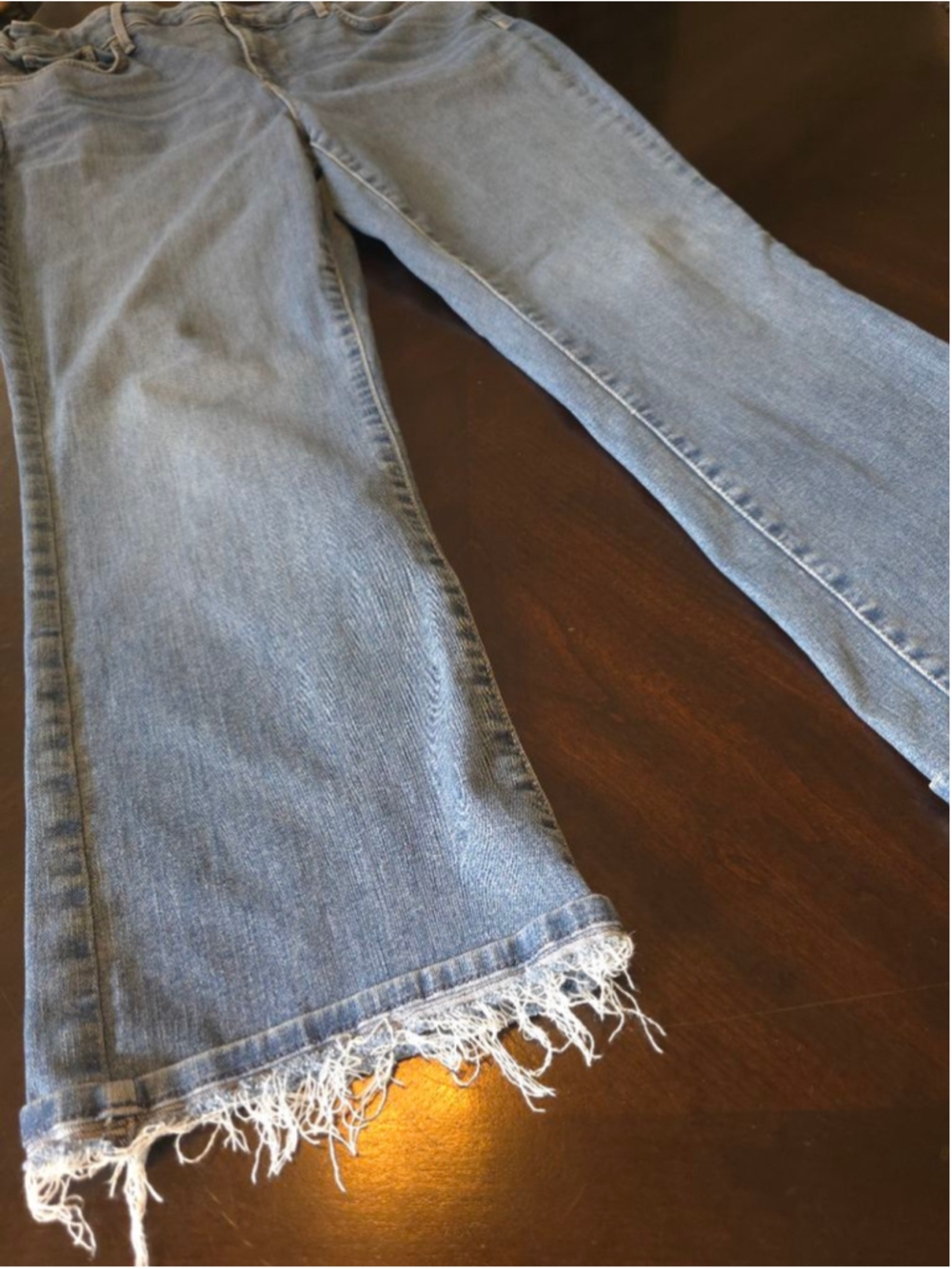 Women's Plus Size Slimming NYDJ Blue Marilyn Straight Leg Jeans 16 Frayed Hem